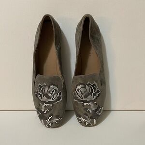NWB Women's Size 8.5 Donald J Pliner "Hiro-KS" Carbon Kid Suede Floral Flats